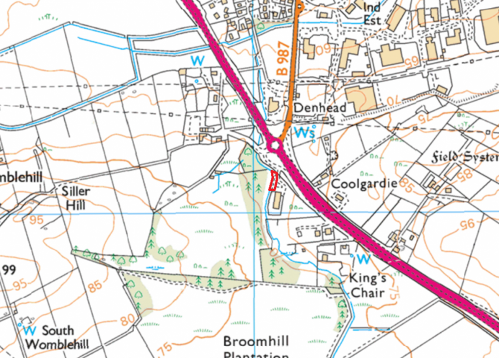 Map 1: Location of Japanese knotweed on the Sheriff Burn - a tributary of the River Don in Aberdeenshire