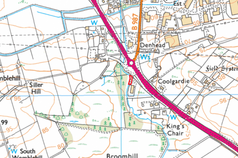 Map 1: Location of Japanese knotweed on the Sheriff Burn - a tributary of the River Don in Aberdeenshire